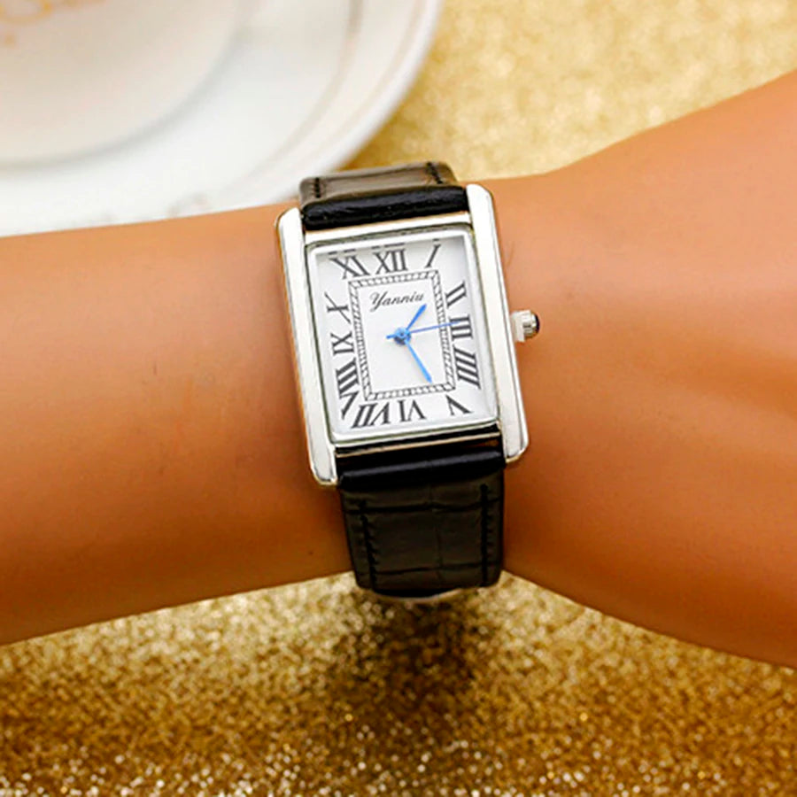 New Simple Square Rome Women's Wristwatch Top Quality Leather Strap Quarts Watch Neutral Couple Watch  Sapphire Ladies Watch