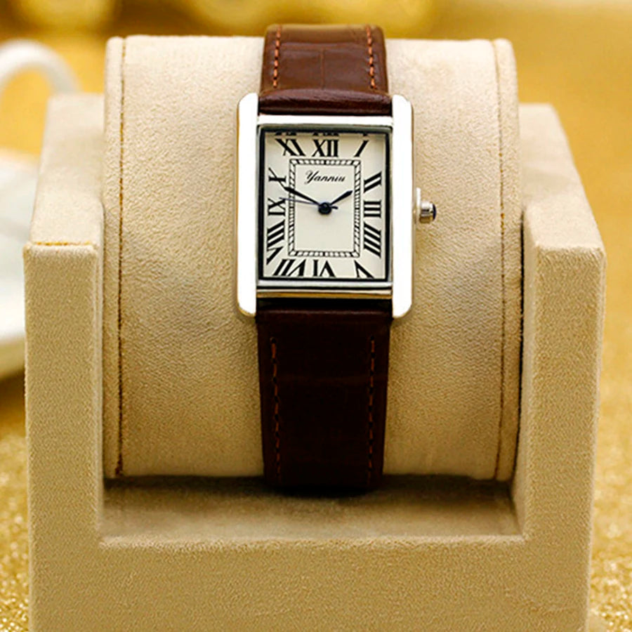 New Simple Square Rome Women's Wristwatch Top Quality Leather Strap Quarts Watch Neutral Couple Watch  Sapphire Ladies Watch