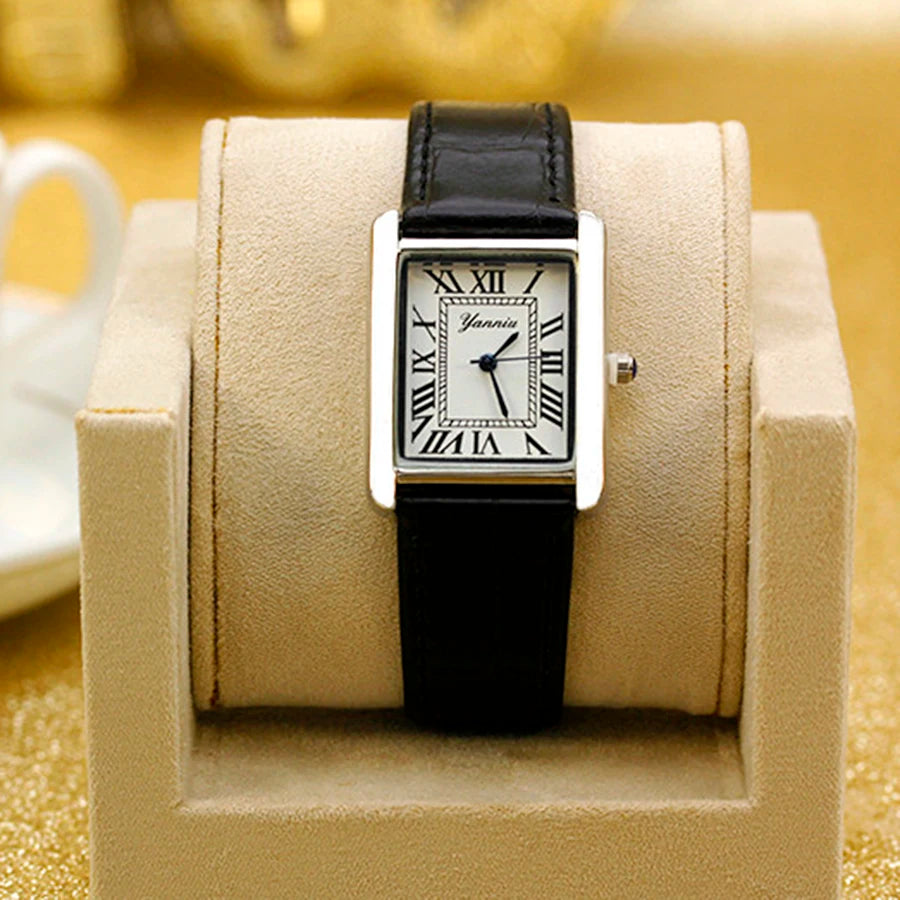 New Simple Square Rome Women's Wristwatch Top Quality Leather Strap Quarts Watch Neutral Couple Watch  Sapphire Ladies Watch