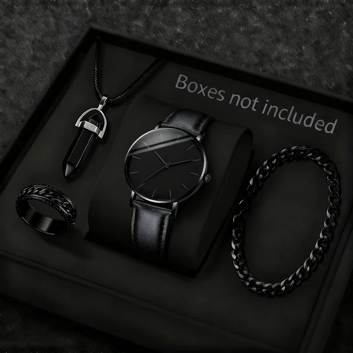 4PCS Fashion Men Business Watches Jewelry Set Simple Dial Quartz Wristwatch for Man Clock Relogio Masculino（Without Box）