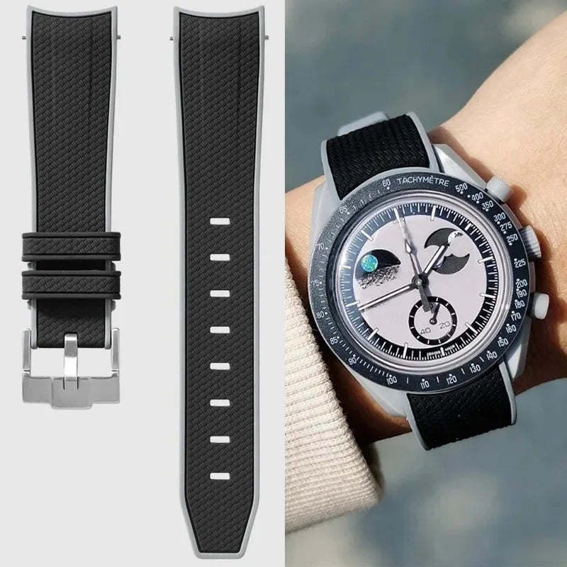 Curved End Strap for Omega X Swatch Joint MoonSwatch Planet 20mm Silicone Quick Release Watch Band Bracelet for Speedmaster