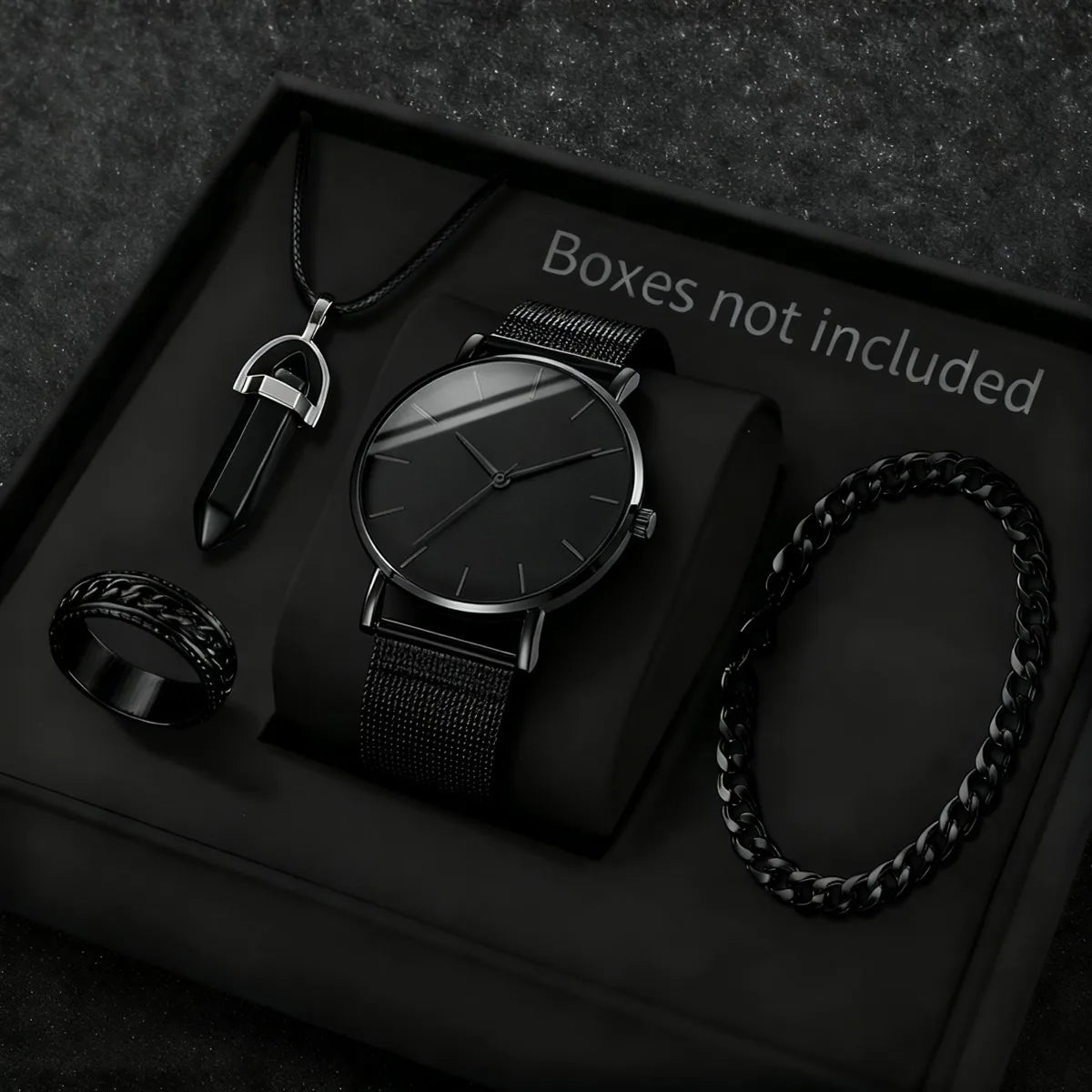 4PCS Fashion Men Business Watches Jewelry Set Simple Dial Quartz Wristwatch for Man Clock Relogio Masculino（Without Box）