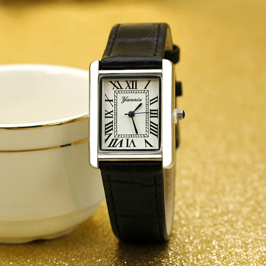 New Simple Square Rome Women's Wristwatch Top Quality Leather Strap Quarts Watch Neutral Couple Watch  Sapphire Ladies Watch