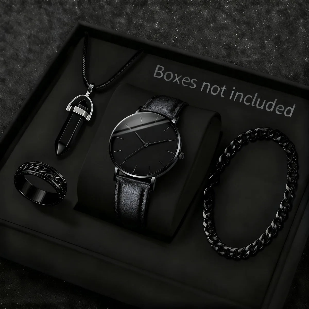 4PCS Fashion Men Business Watches Jewelry Set Simple Dial Quartz Wristwatch for Man Clock Relogio Masculino（Without Box）