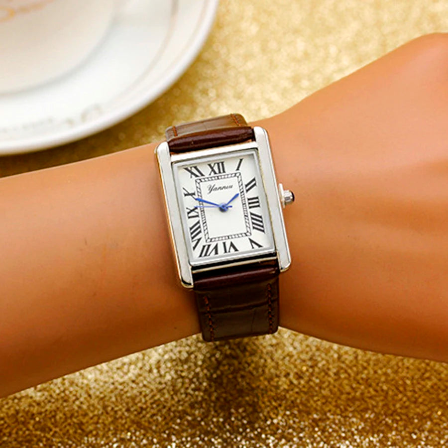 New Simple Square Rome Women's Wristwatch Top Quality Leather Strap Quarts Watch Neutral Couple Watch  Sapphire Ladies Watch