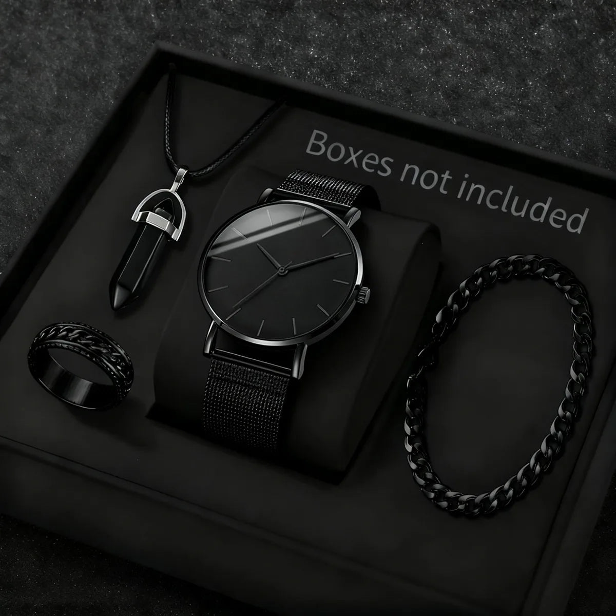 4PCS Fashion Men Business Watches Jewelry Set Simple Dial Quartz Wristwatch for Man Clock Relogio Masculino（Without Box）