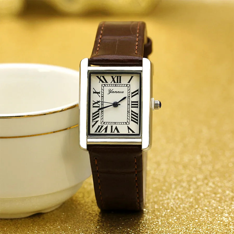 New Simple Square Rome Women's Wristwatch Top Quality Leather Strap Quarts Watch Neutral Couple Watch  Sapphire Ladies Watch